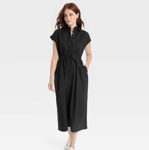 Women's Short Sleeve Midi Dress - A New Day Black M